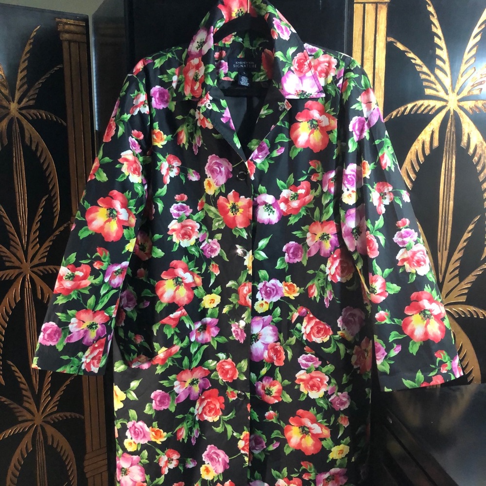 Jones New York Flowered Rain Coat - Size L